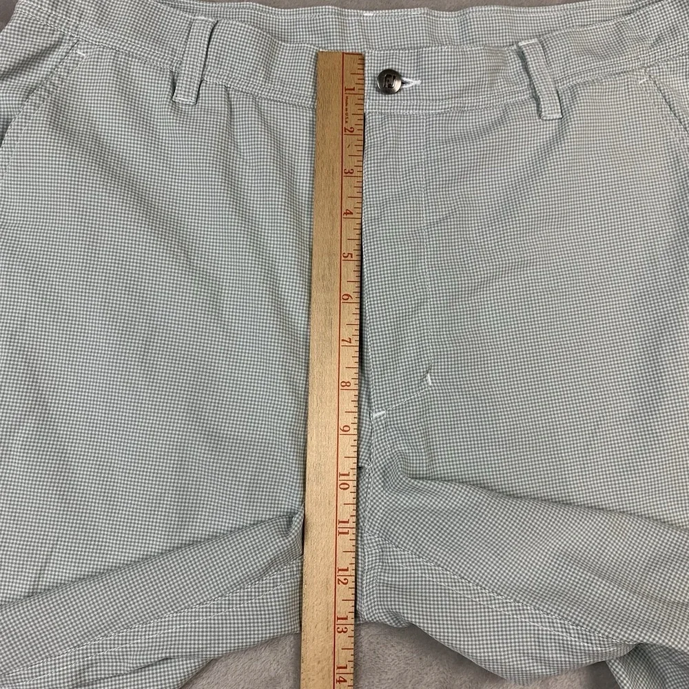 Footjoy Shorts Mens 34* Green Micro Check Golf Chino Casual Polyester Flat Front